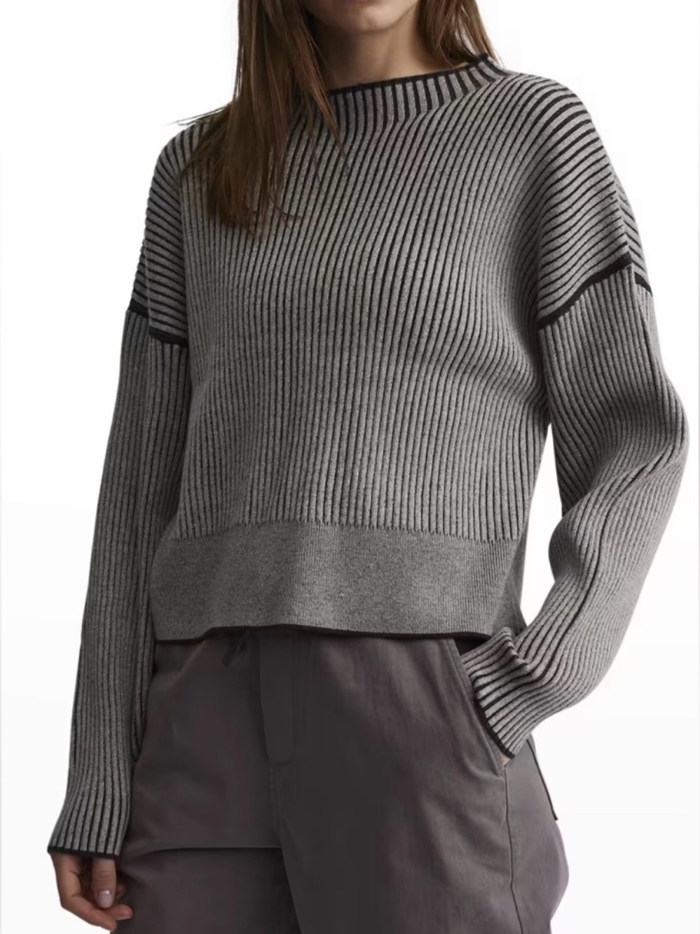Varley Rib Knit Mockneck Pullover Sweater Black & Gray Size XS